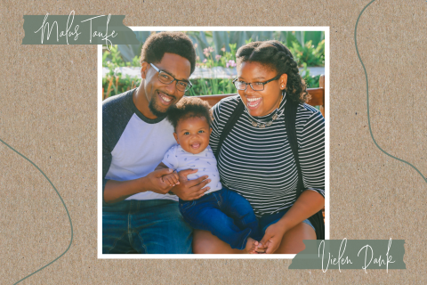 Dankeskarte zur Taufe im Kraftlook mit dunkelgrünen Linien und Foto