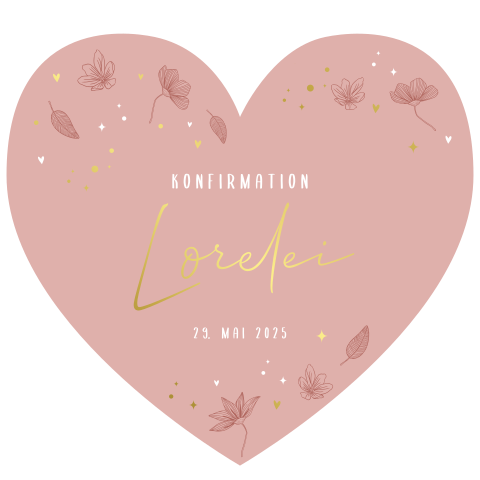 Originelle Einladung zur Konfirmation in Herzform mit Goldfolie