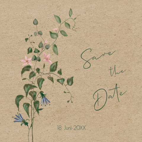 Save-the-Date Karte mit Kraft-Look mit eleganten Blumen