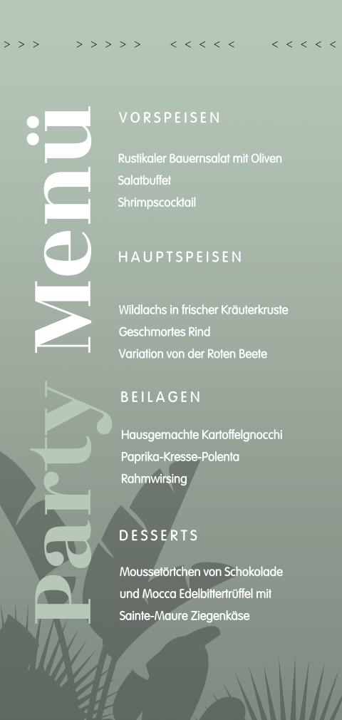 Menükarte zur Gartenparty mit Pflanzen in grün