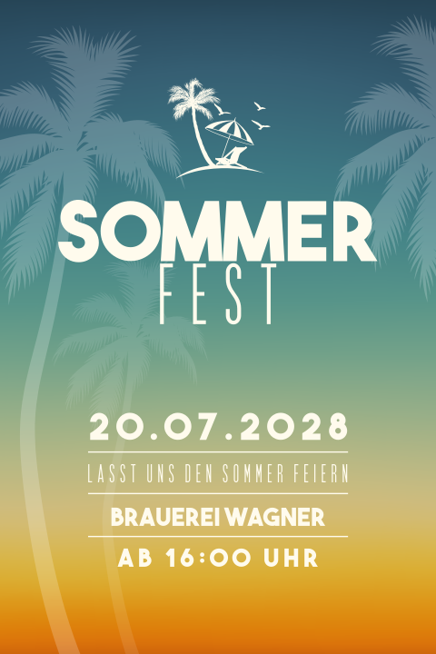 Geschäftliche Einladung zum Sommerfest mit Palmen und Sonnenuntergang