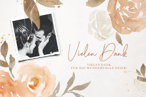 Romantische Dankeskarte mit Blumen und Foto