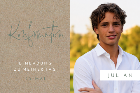 Kraftlook Konfirmationskarte mit großem Bild und grüner Text