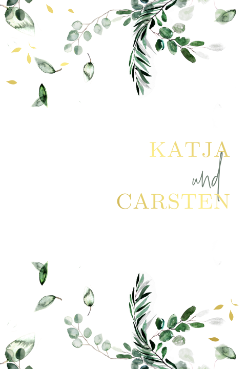 Goldfolie Hochzeitskarte im modernen botanischen Look