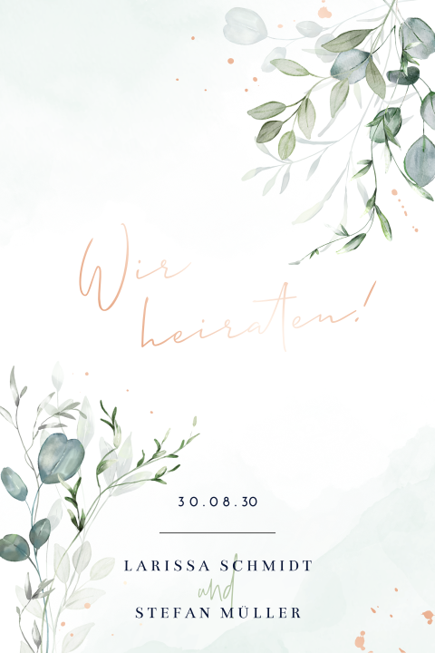 Greenery Hochzeitseinladung Eukalyptus mit Foliendruck