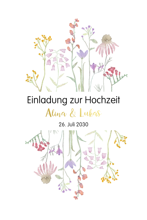 Einladungskarte mit floralem Design und Goldfolie verziert