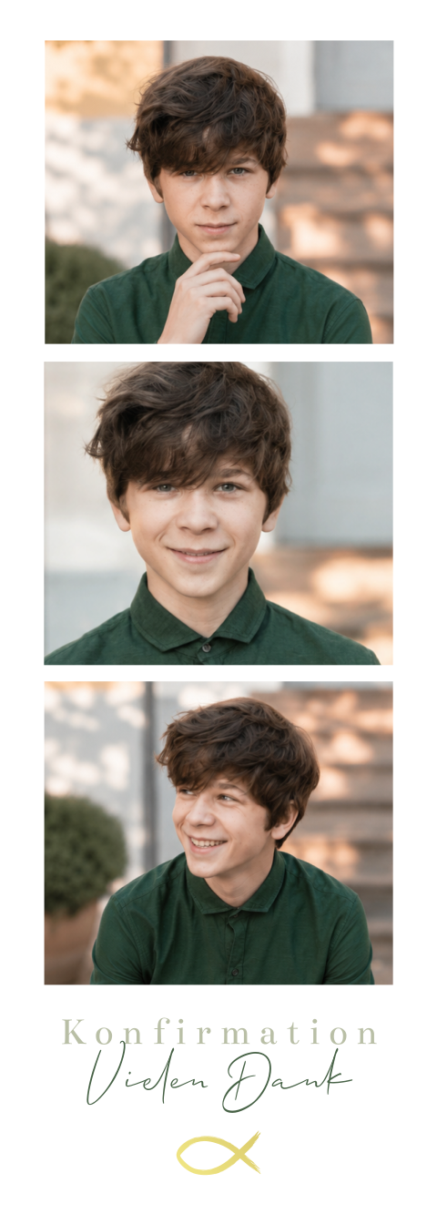 Dankeskarte zur Konfirmation Fotostreifen mit Goldfolie | Set von 3