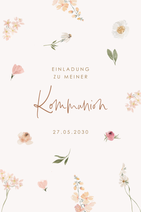 Fröhliche Einladung zur Kommunion mit Frühlingsblumen