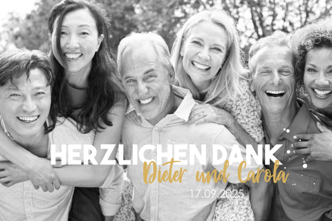 Danksagung zur Doppelparty mit großem Foto