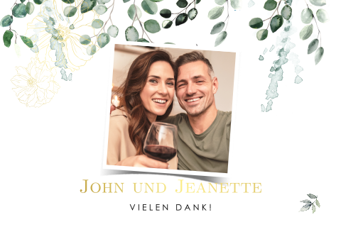 Danksagungskarte zur Rosenhochzeit mit Foto und Blumen