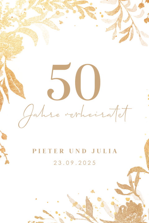 Schlichte Goldene Hochzeitseinladung in Weiß und Gold