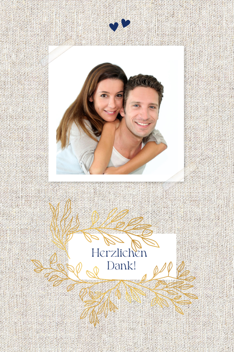 Stilvolle Dankeskarte mit Foto und goldenen Zweigen