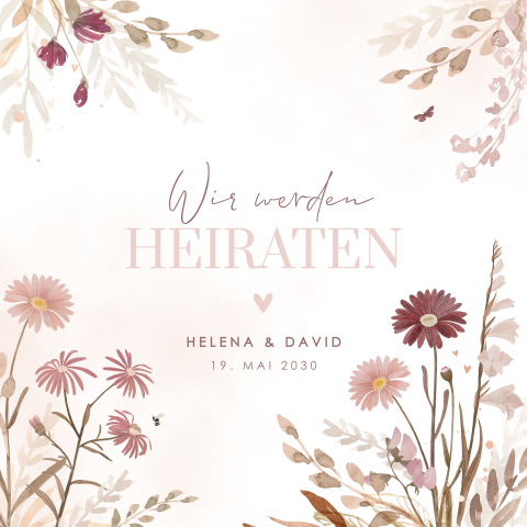 Hochzeitskarte mit Aquarell-Blumenmuster