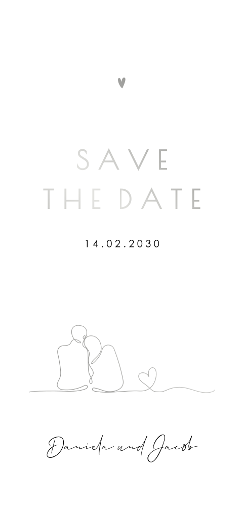 Save the Date Karte in besonderer Form mit Oneliner und Silberfolie