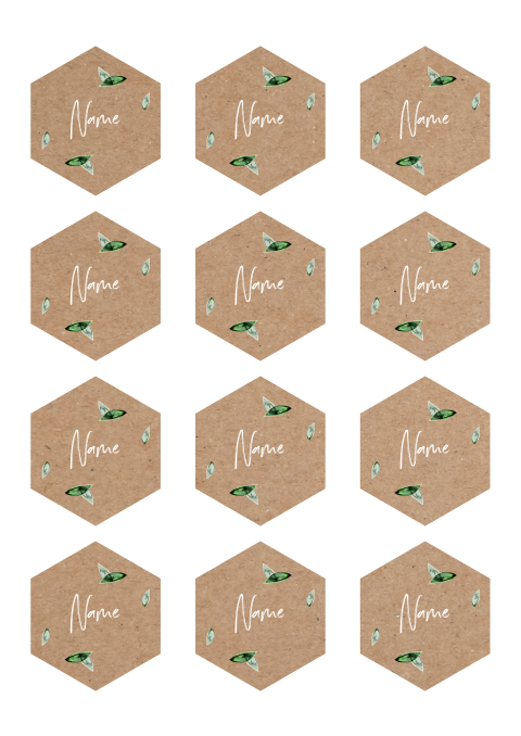 Florale Namenskarten Hexagon Zweigen | 5x6 CM | 12 Stück