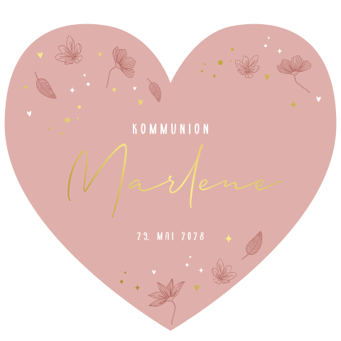 Originelle Einladung zur Kommunion in Herzform mit Goldfolie