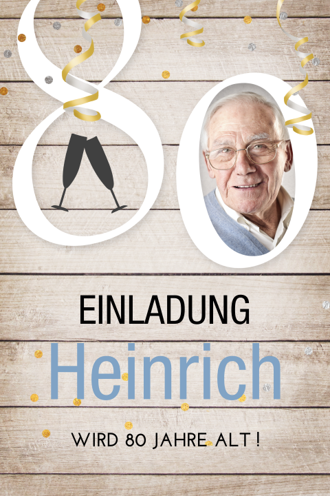 Rustikale Einladung zum 80. Geburtstag in Holz Optik