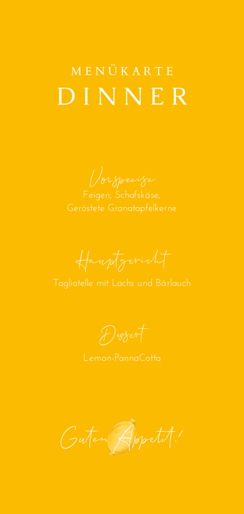 Trendige grellgelbe Menükarte mit runden Ecken