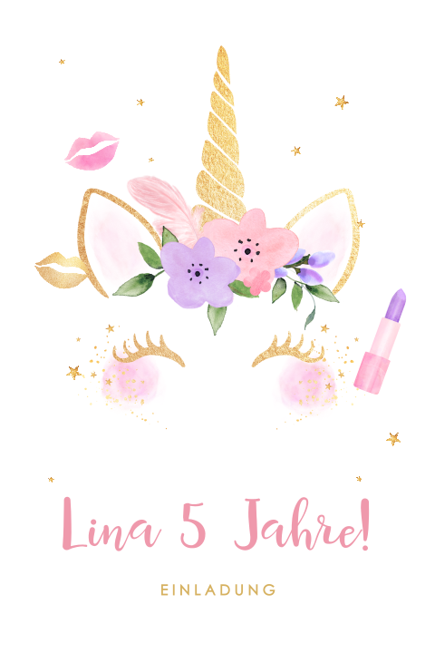 Einladungskarte Kindergeburtstag Einhorn Party mit Blumen