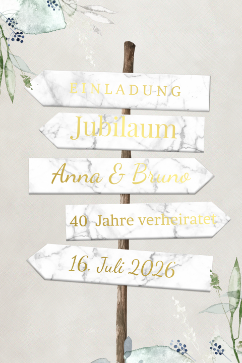 Rustikale Rubinhochzeitseinladung im Wegweiser-Design