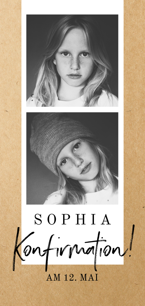 Tolle Konfirmationskarte mit Fotostreifen und Kraftpapier-Look