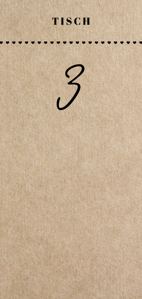 Karte mit Tischnummer in schwarz und weiß auf Kraftlook