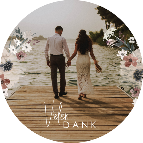 Runde Danksagungskarte mit hübschen Blumen