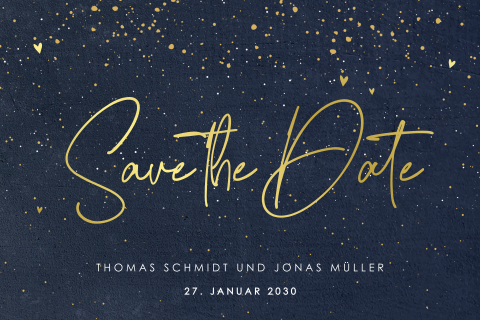 Save the date Karte mit Goldfolien Herz auf dunkelblau