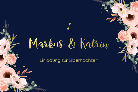 Klassische Einladung zur Silberhochzeit mit romantischen Blumen