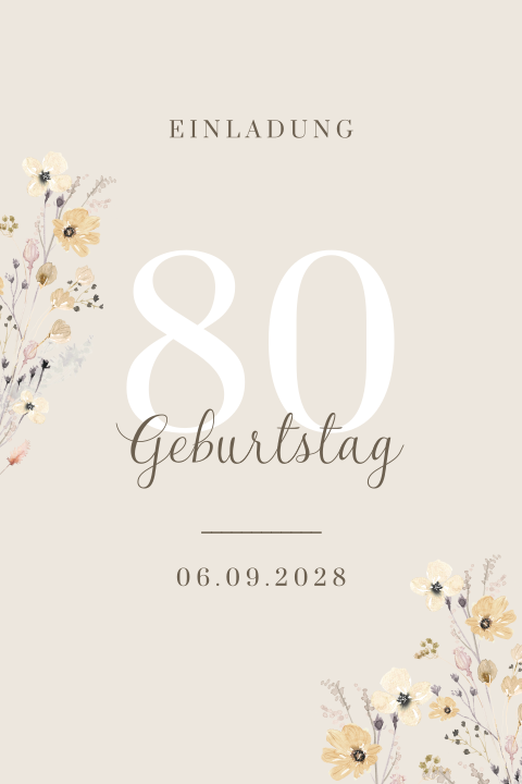 Einladungskarte zum 80sten mit Feldblumen