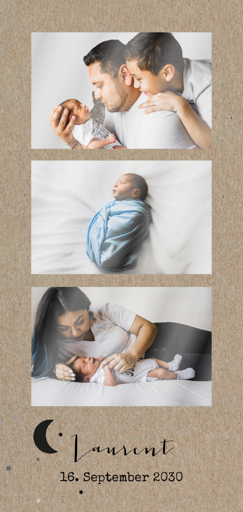 Niedliche Geburtskarte kraftlook mit Fotocollage und Mond