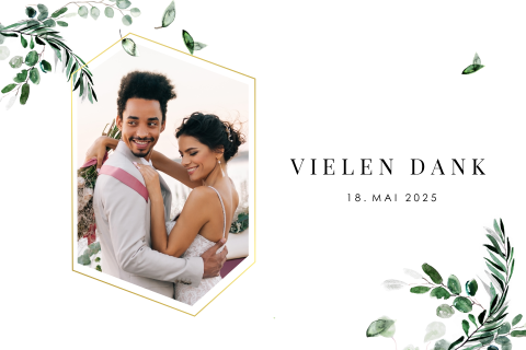 Dankeskarte mit Foto, Zweigen und Blättern