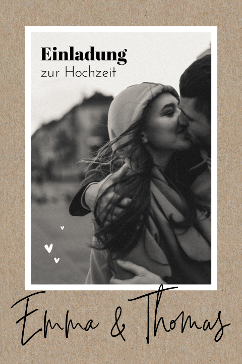Hochzeitskarte mit elegantem Schriftzug und Foto
