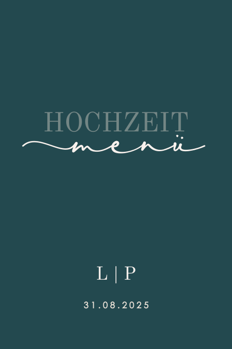 Hochzeitsmenükarte in schickem Blaugrün
