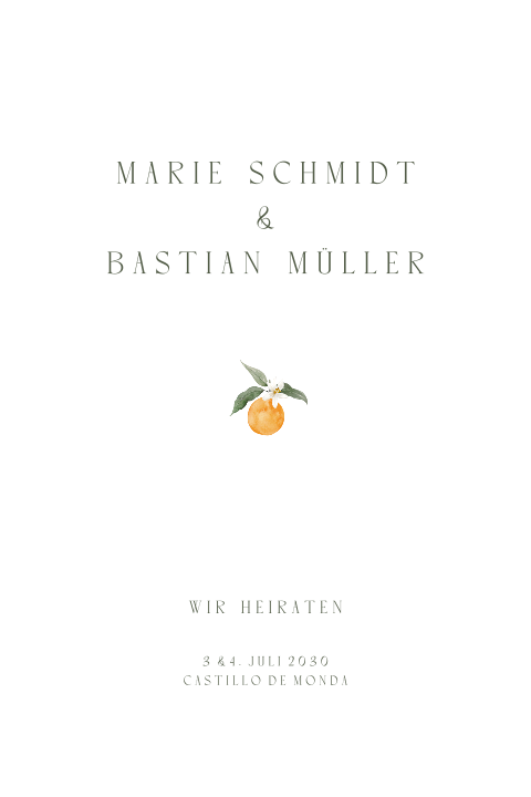 Minimalistische Hochzeitskarte mit Orange