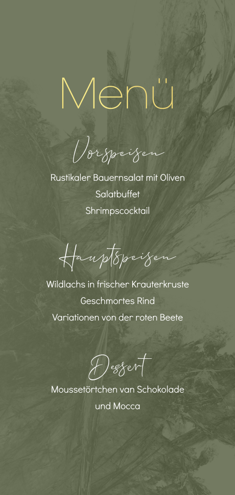 Menükarte Poem of the sea in Grün mit edlem Foliendruck