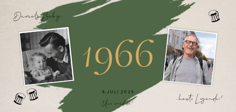 Ticketform Einladung zum 60. Geburtstag mit Bier, Jahreszahl und Fotos