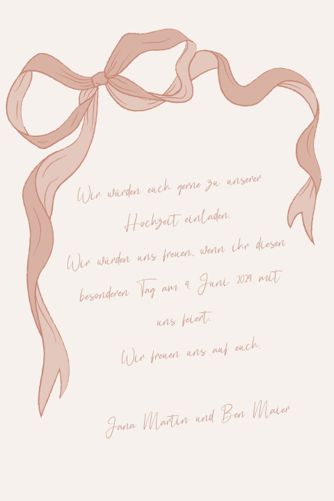 Romantische Hochzeitseinladung mit rosa Schleife