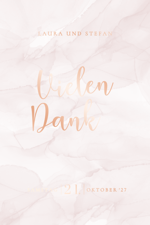 Dankeskarte mit rosa Hintergrund im Aquarell Look mit Roségoldfolie