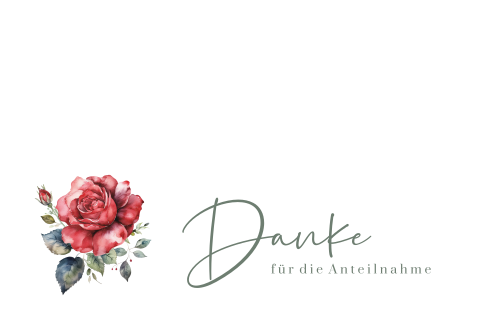 Trauerdanksagung mit roter Rose in Aquarell