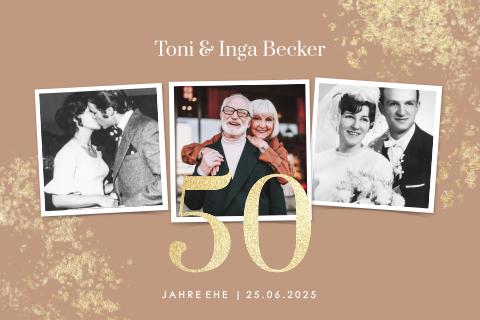 Stilvolle Einladung zur Goldenen Hochzeit mit Bildern und Goldener 50