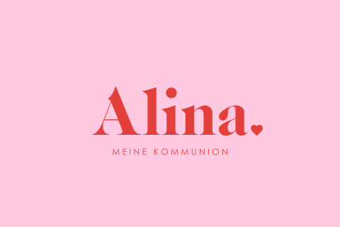 Einladung zur Kommunion im modernen Colorblock-Stil in Rosa und Rot