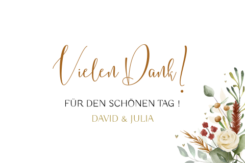 Dankeskarte Hochzeit mit romantischen roten Blumen