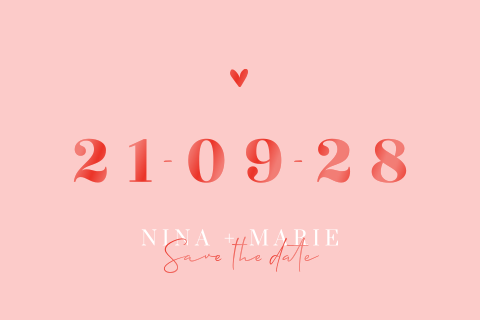 Moderne Save-the-Date Karte im Color-Blocking Stil mit Herzen