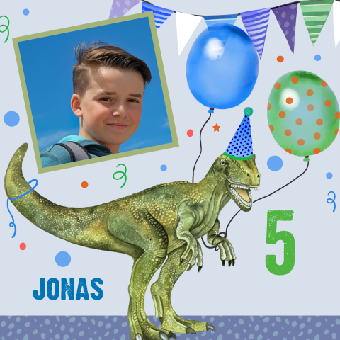 Coole Einladung Geburtstagskind mit Foto und Dinosaurier T-Rex