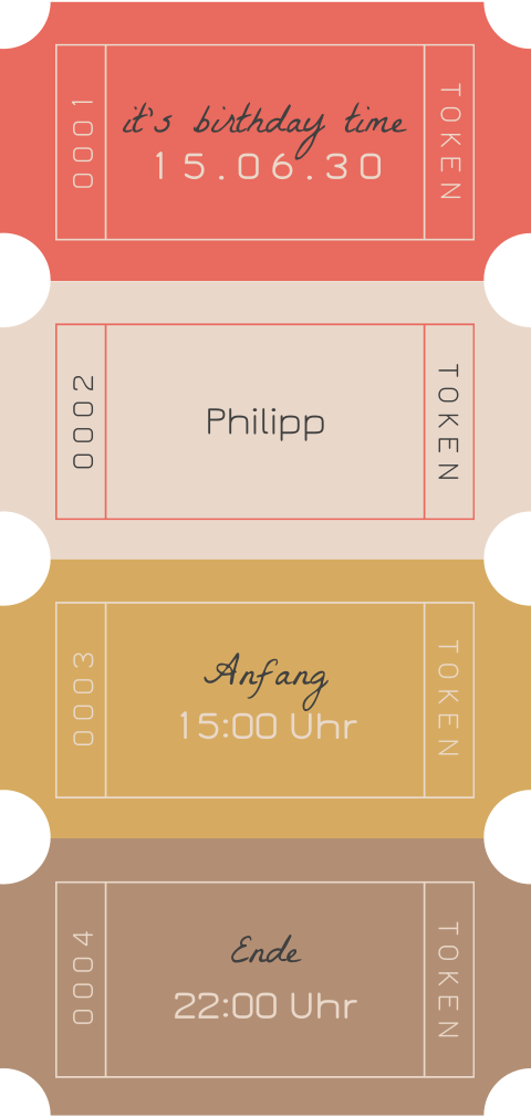 Trendige Ticket Geburtstagseinladung mit Gutscheinen