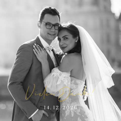 Dankeskarte mit Foto und Goldfolie, quadratisch