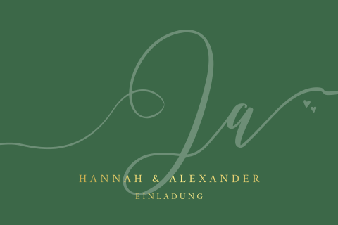Hochzeitseinladung in Grün mit Herz und kunstvoller Schrift