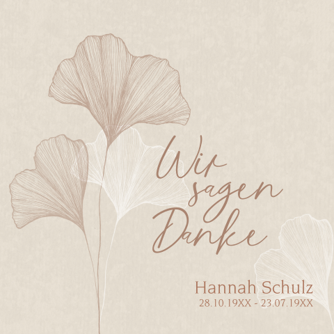 Elegante Trauerkarte zur Danksagung mit Ginkgo-Illustration