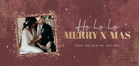 Weihnachtliche Panorama-Dankeskarte Hochzeit Weinrot mit Gold